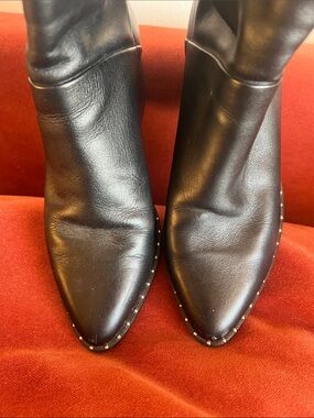 Treasure & Bond Black Leather Farrah Ankle Bootie with Block Heel and studs.
